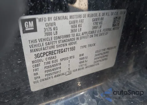 2014 Chevrolet Silverado 1500 1Lt from USA, damaged, VIN 3GCPCREC7EG471160